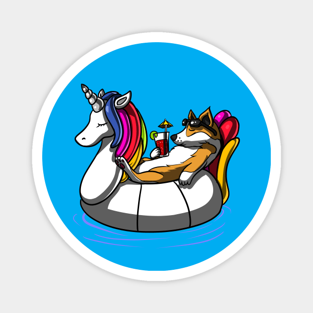 Corgi Dog Riding Unicorn Float Magnet by underheaven